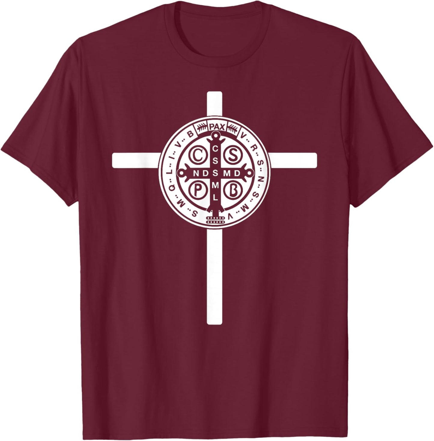 Religious Catholic St. Benedict Medal | Christian T-Shirt - T-Shirt | Maroon