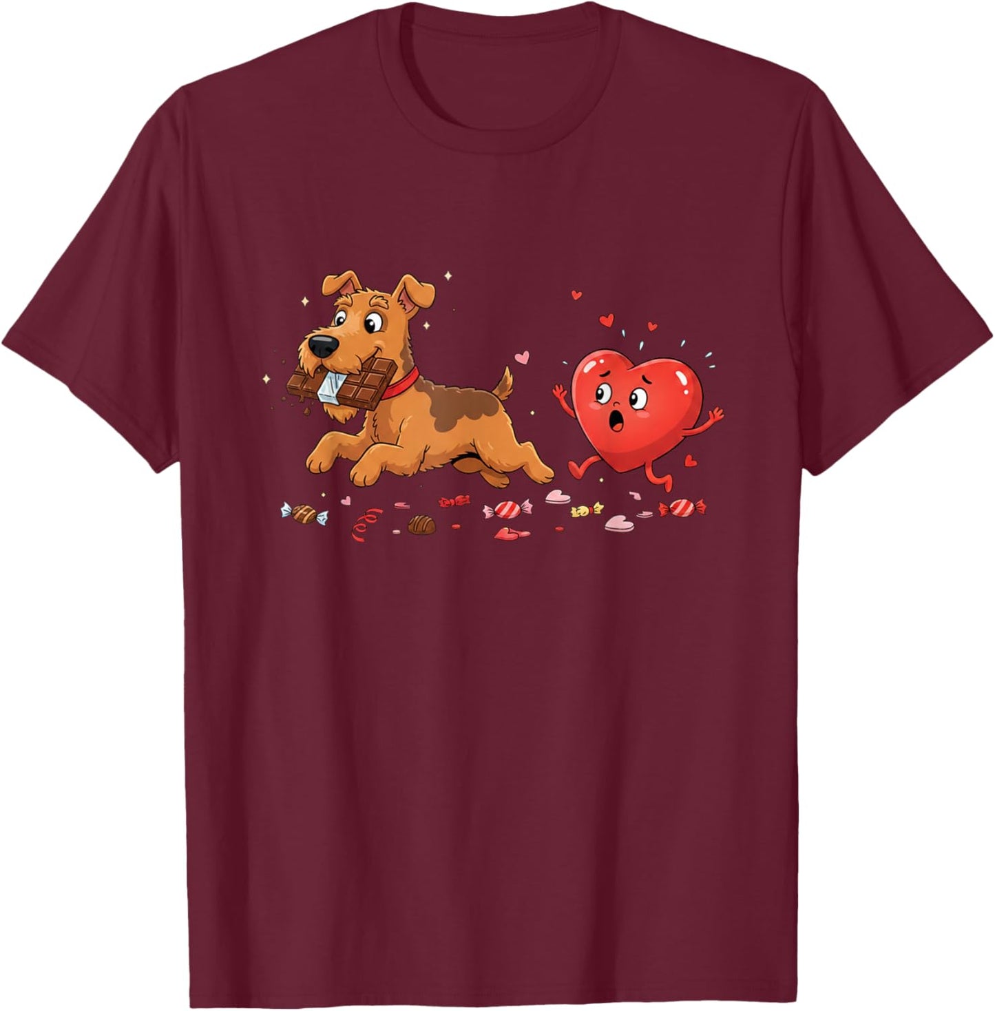 Funny Airedale Terrier Heart Valentine Dog Kids T-Shirt - T-Shirt | Maroon