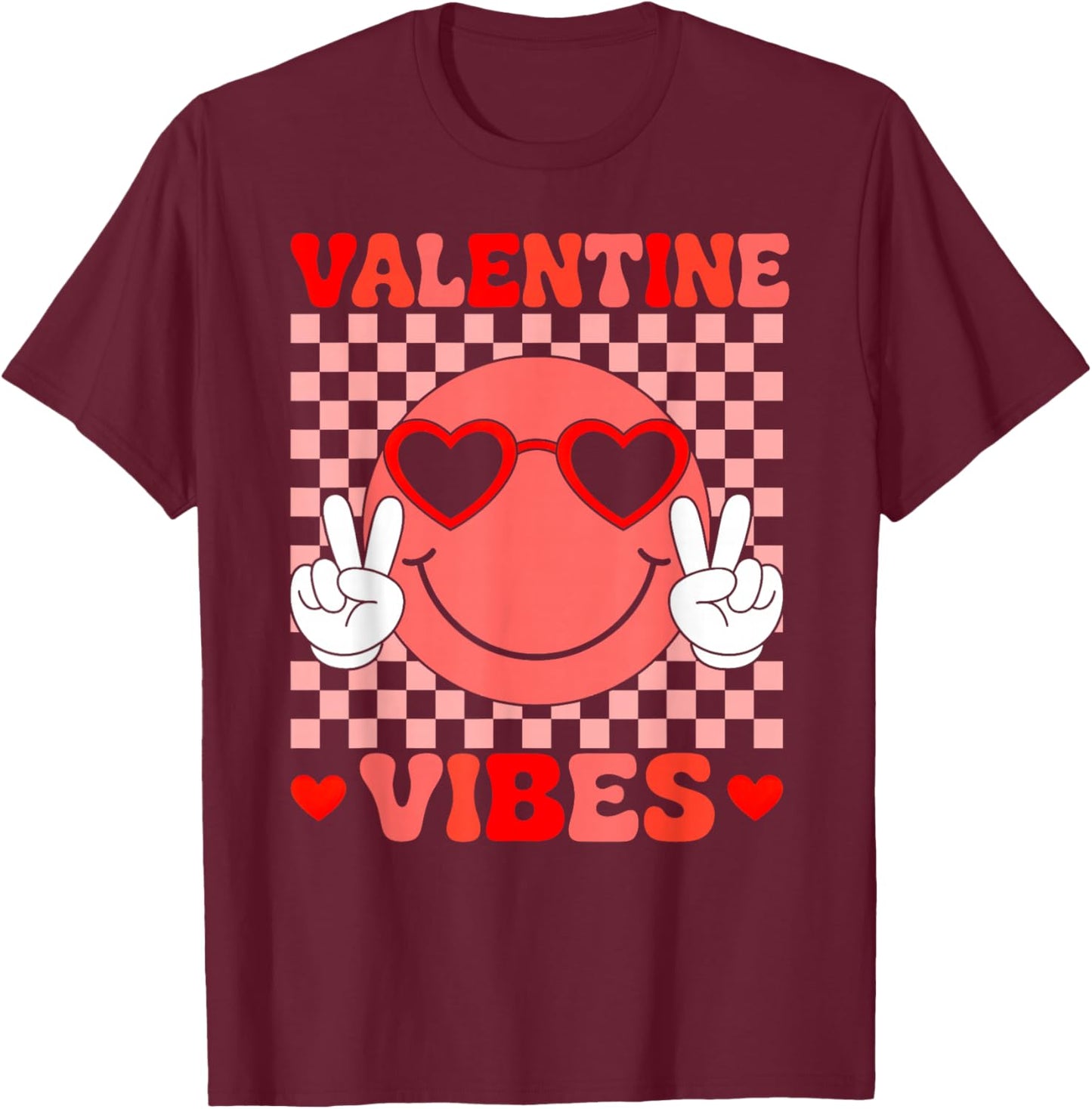 Valentine Vibes Retro Smile Valentines Day Boys Girls Kids T-Shirt - T-Shirt | Maroon