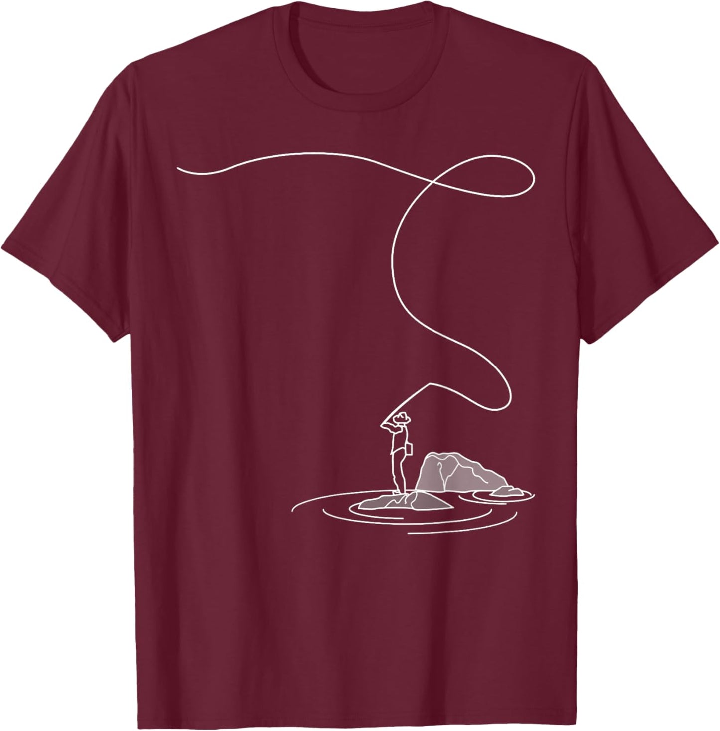 Fly Fishing Lover Line Art Fishrod Fly Rod Angling Fisherman T-Shirt - T-Shirt | Maroon