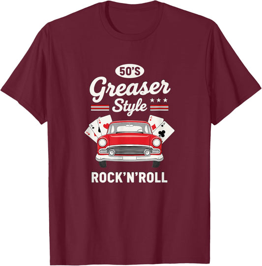 50S Greaser Style Rock N Roll Vintage Car 1950S Retro T-Shirt - T-Shirt | Maroon