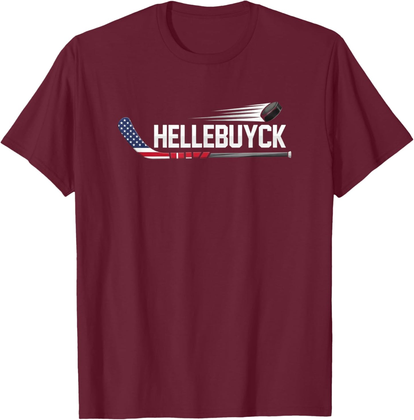 Hellebuyck T Goalie Design with Puck T-Shirt - T-Shirt | Maroon