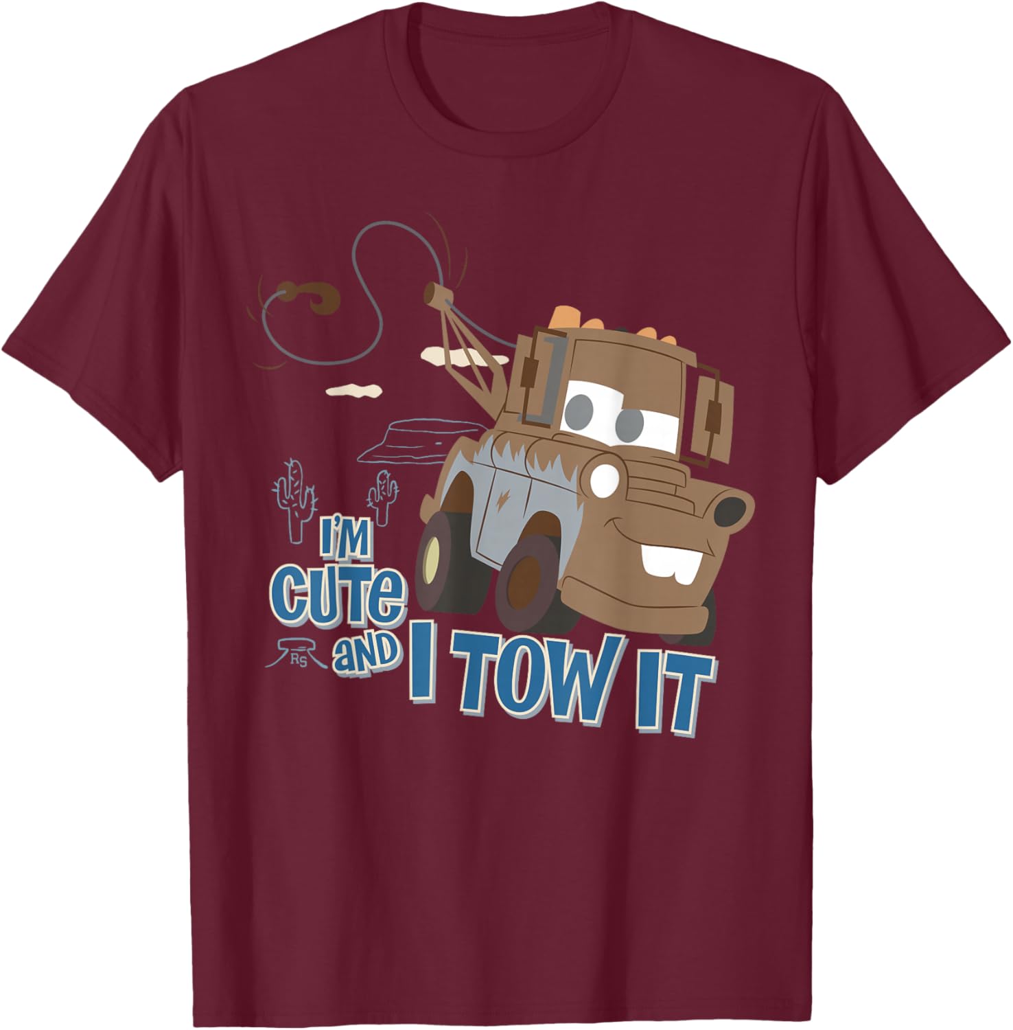 Disney Pixar Cars I'm Cute and I Tow It Mater Tow Truck T-Shirt - T-Shirt | Maroon