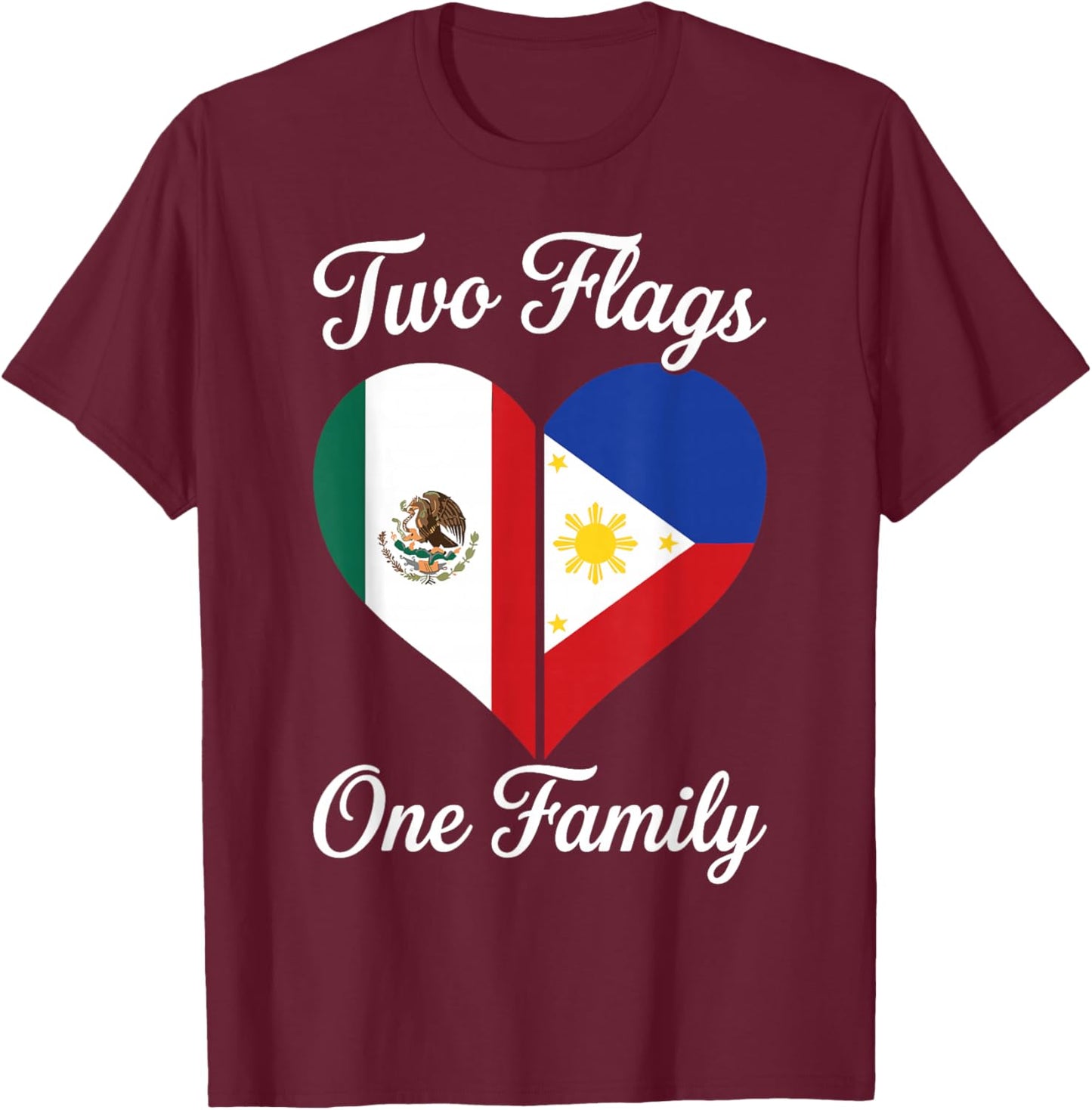 Mexipino, Two Flags One Family, Proud Mexipino T-Shirt - T-Shirt | Maroon