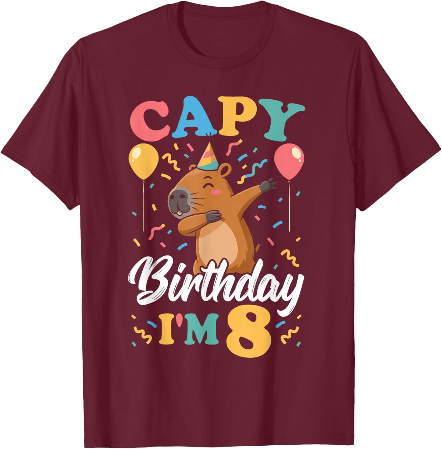 Capy Birthday I'm 8 Birthday Boy Dabbing Capybara T-Shirt - T-Shirt | Maroon