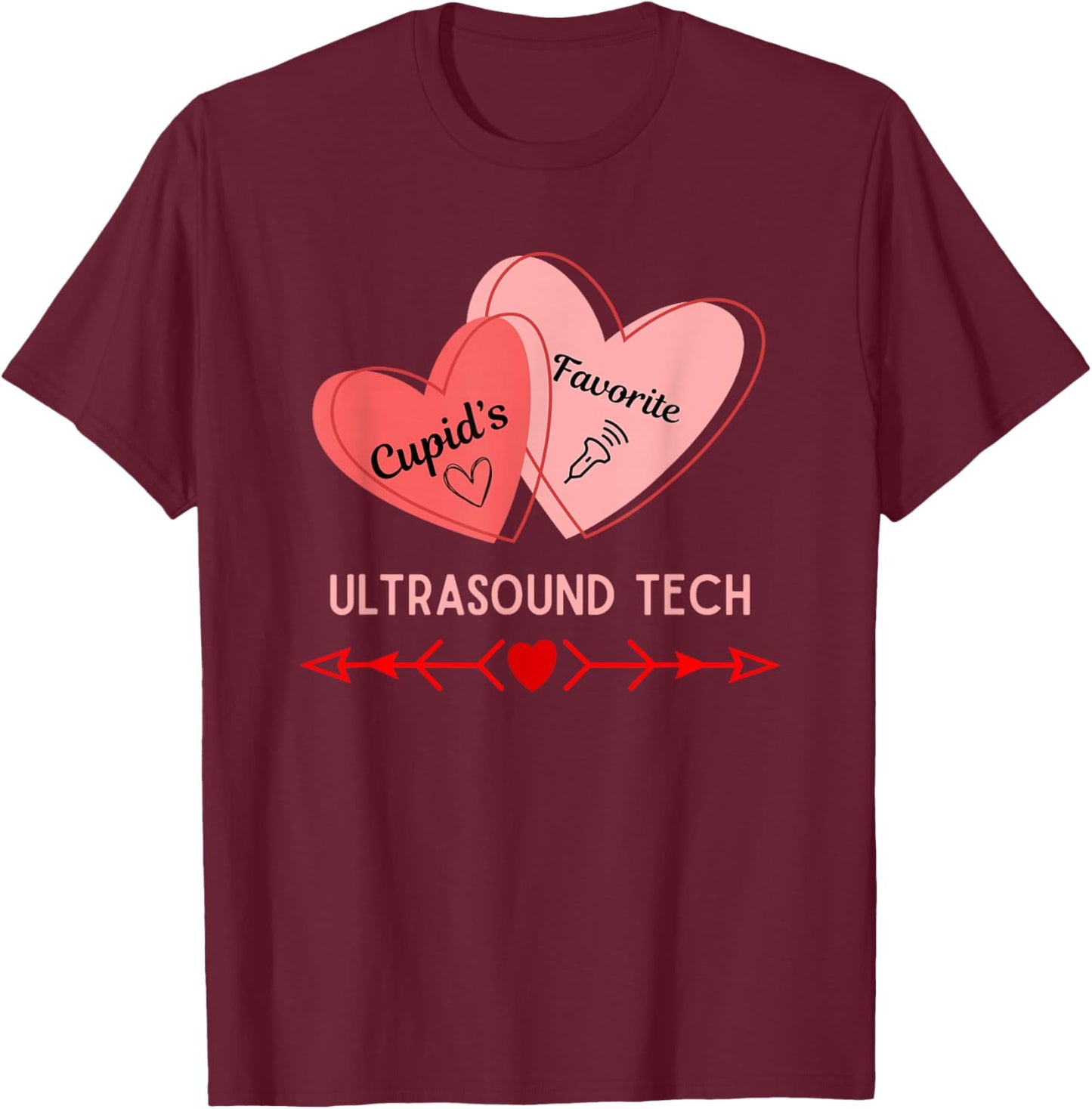 Valentine's Day Ultrasound Tech Healthcare Worker Trendy T-Shirt - T-Shirt | Maroon