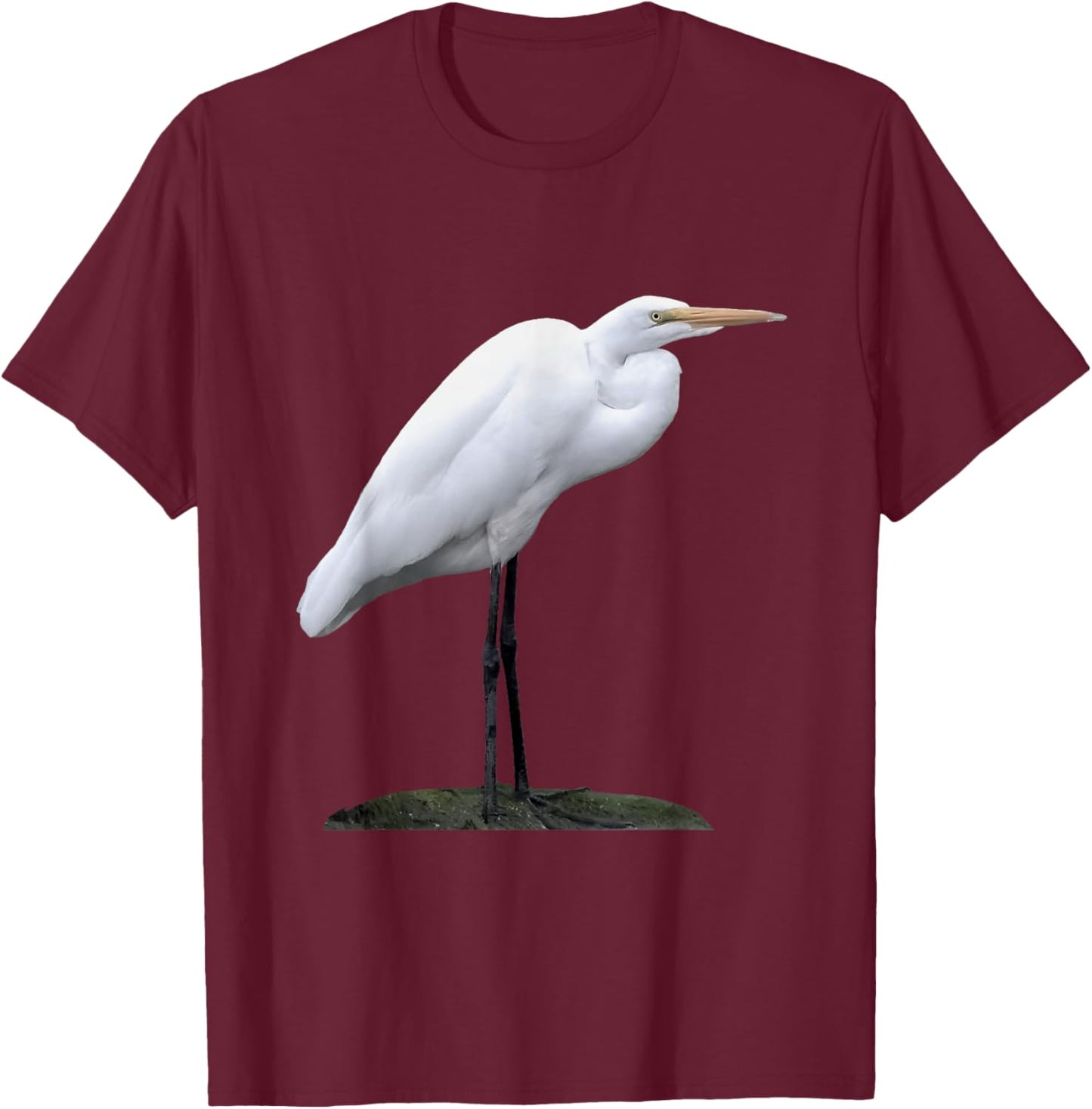 Great Egret : Wetland Wildlife T-Shirt - T-Shirt | Maroon