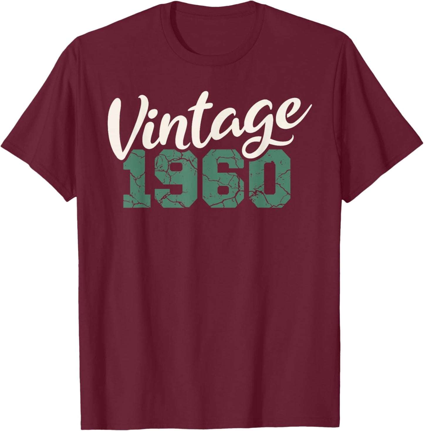 Vintage 1960 Birthday Men Women Retro Distressed Graphic T-Shirt - T-Shirt | Maroon
