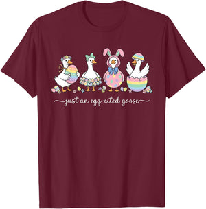 Just an Egg-Cited Goose Silly Funny Happy Easter Bunny T-Shirt - T-Shirt | Maroon