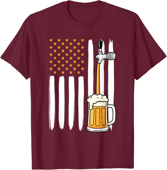 USA Beer Tap Pour - Patriotic American Flag Brew Design T-Shirt - T-Shirt | Maroon
