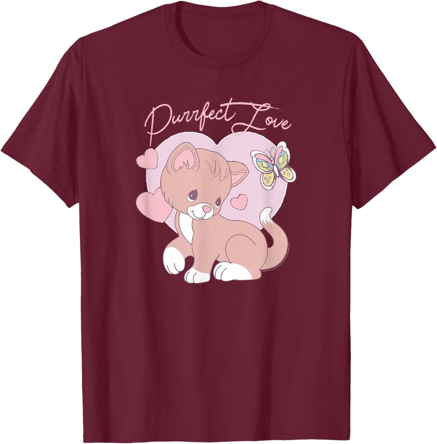 Precious Moments Purrfect Love Cat Sweet Cute Retro Kitty T-Shirt - T-Shirt | Maroon