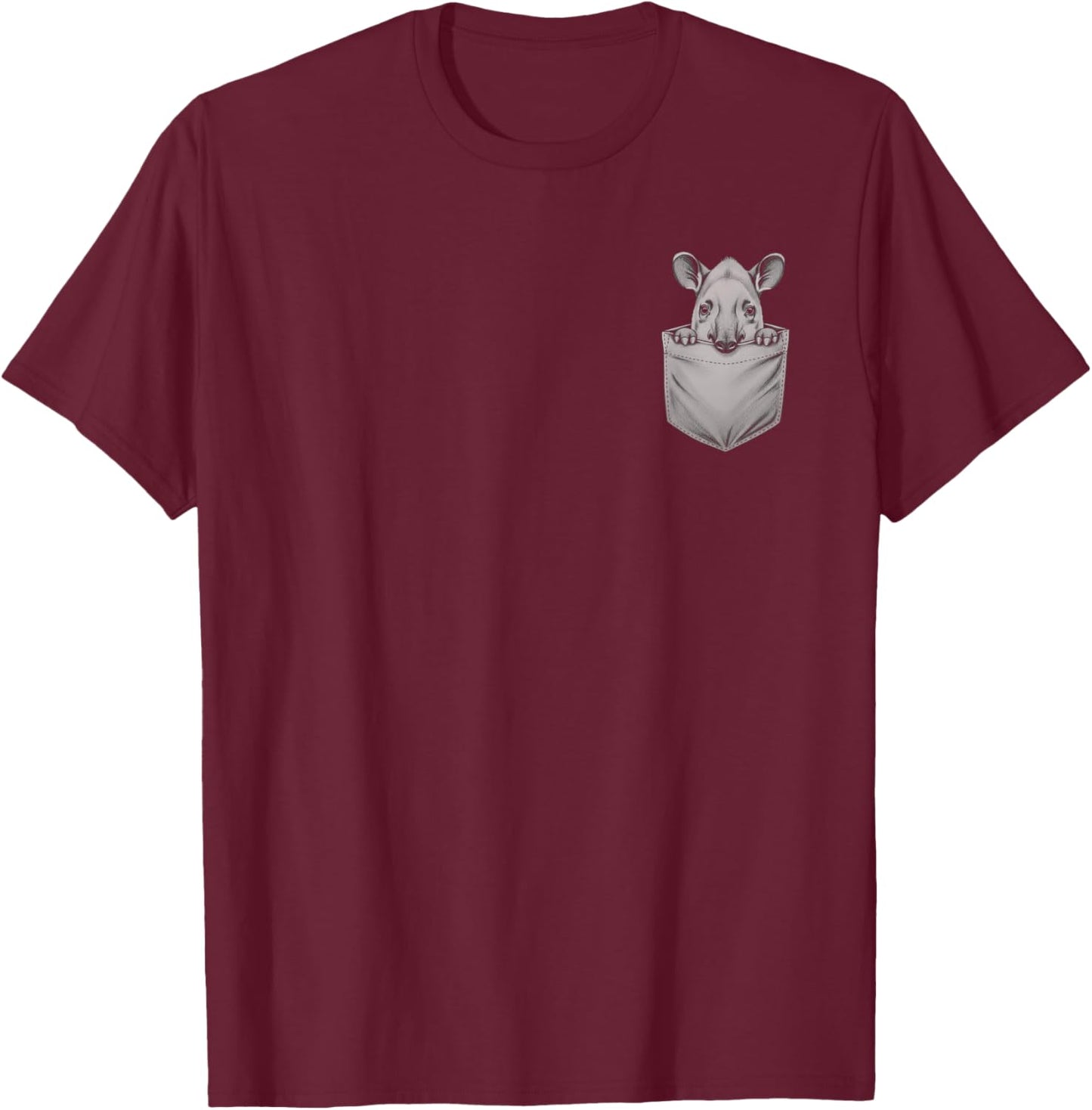 Pocket Peeking Tapir Drawing Art Design T-Shirt - T-Shirt | Maroon