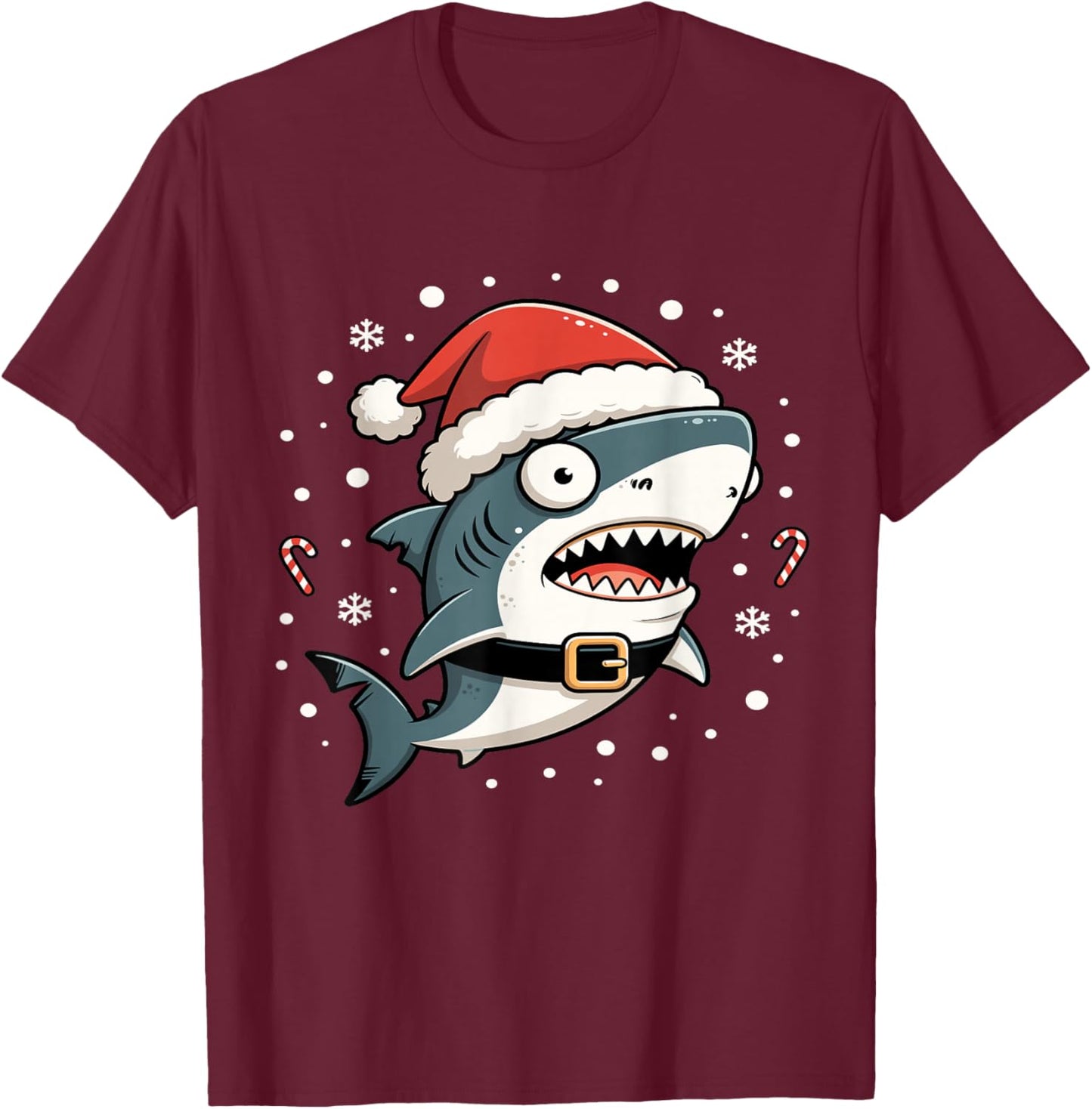 Funny Shark Christmas Lights Santa Hat Ocean Design Boys Men T-Shirt - T-Shirt | Maroon