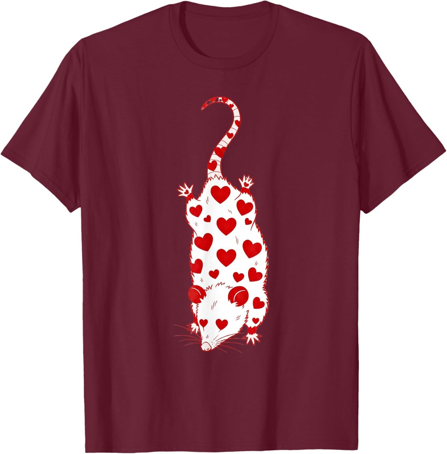 Opossum with Hearts | Cute Valentines Day Pet Possum T-Shirt - T-Shirt | Maroon
