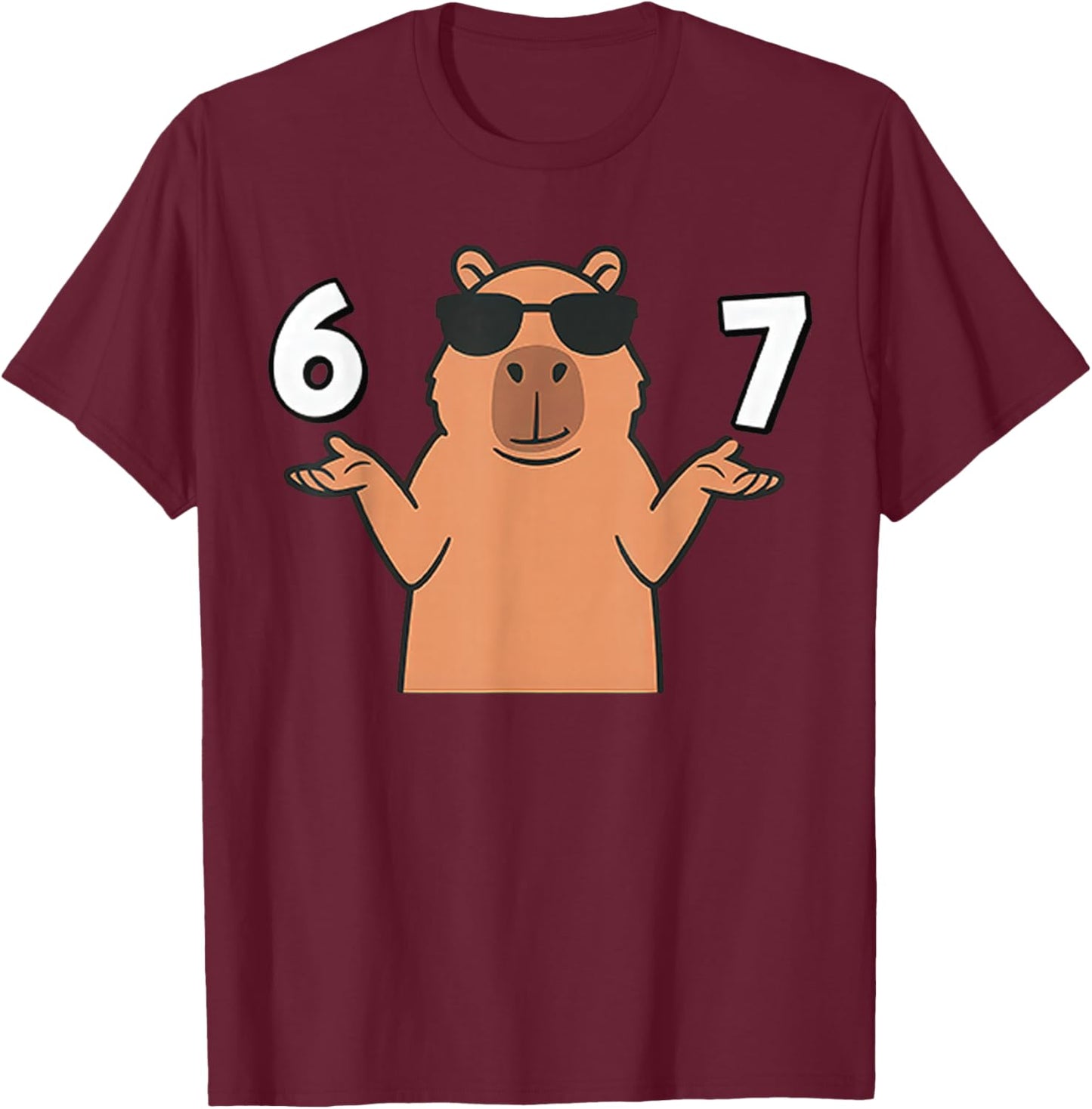 67 Meme Capybara 6 7 Hand Gesture Kids T-Shirt - T-Shirt | Maroon