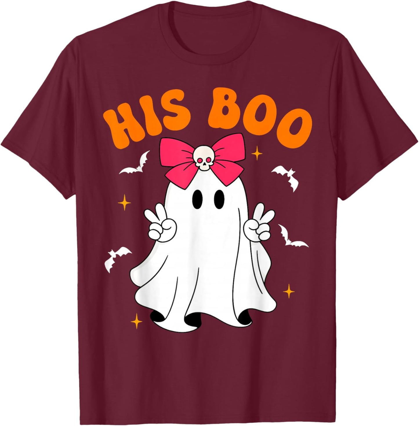 Her Boo & His Boo Funny Matching Halloween Couples T-Shirt - T-Shirt | Maroon