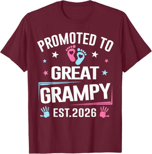 Promoted to Great Grampy Est 2026 Pregnancy Announcement T-Shirt - T-Shirt | Maroon