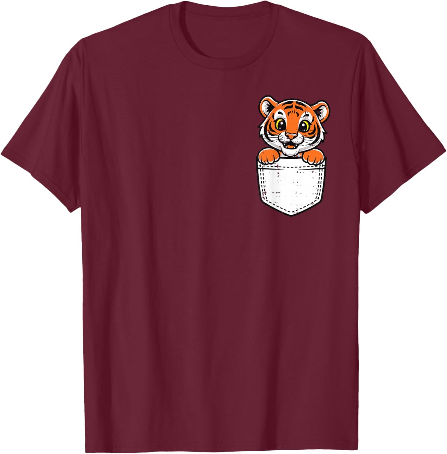 Pocket Tiger Cute Boys Girls Teen Youth Kids Men Women T-Shirt - T-Shirt | Maroon