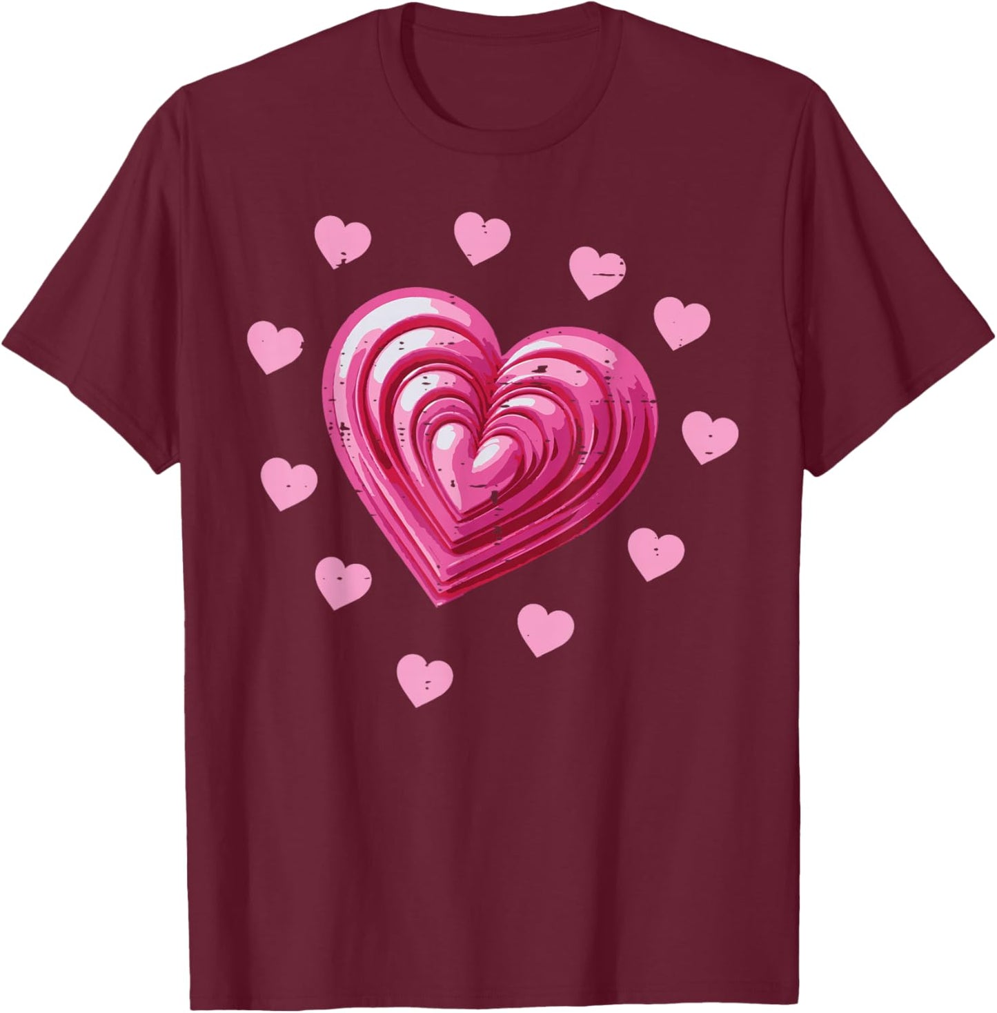 Valentines Day Pink Hearts Cute Love Girls Kids Youth Women T-Shirt - T-Shirt | Maroon