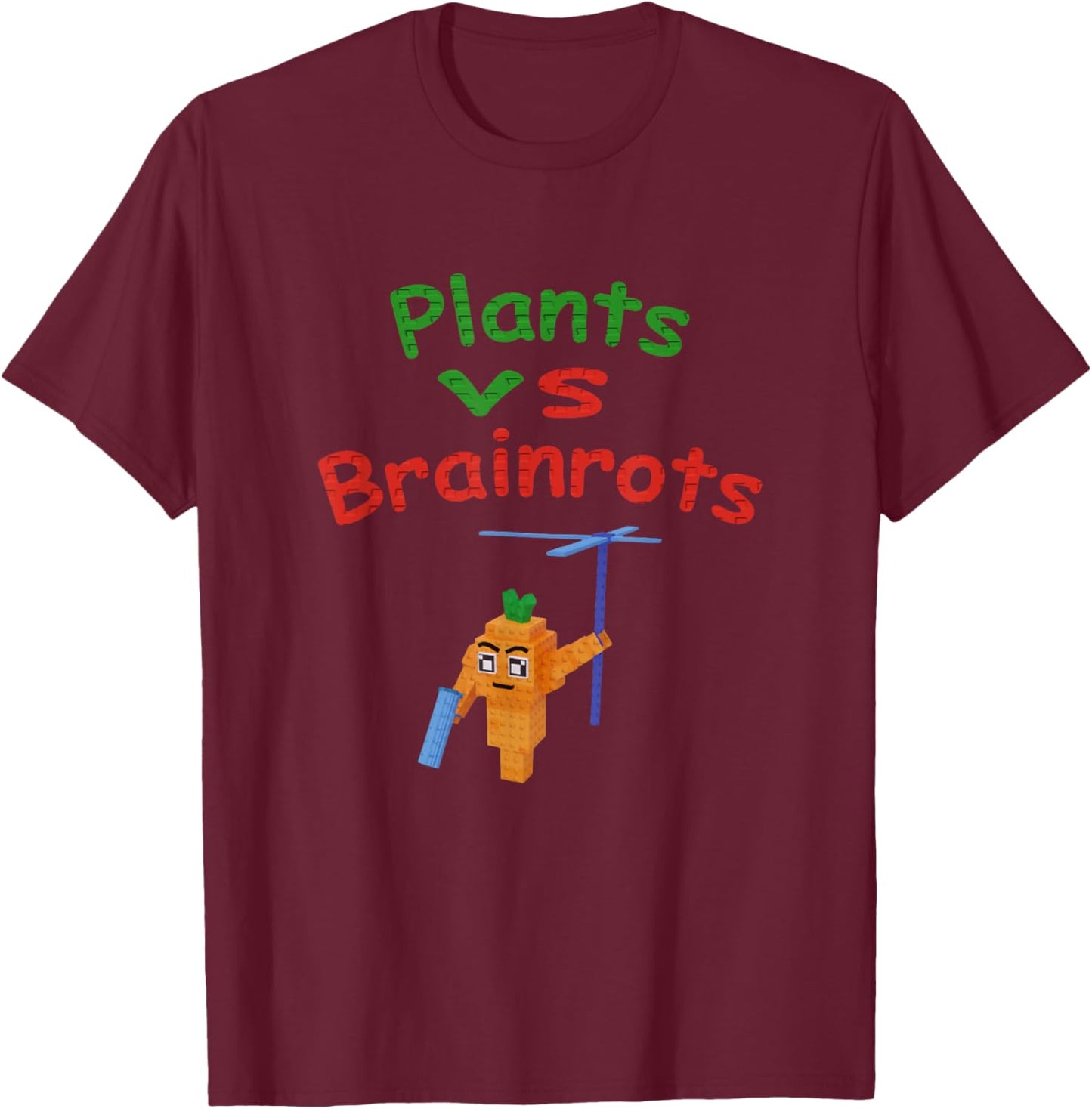 Plants vs Brainrots Funny Mr Carrot Gamer T-Shirt - T-Shirt | Maroon