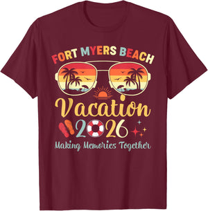 Fort Myers Beach FL Vacation 2026 Family Trip Summer Vibes T-Shirt - T-Shirt | Maroon