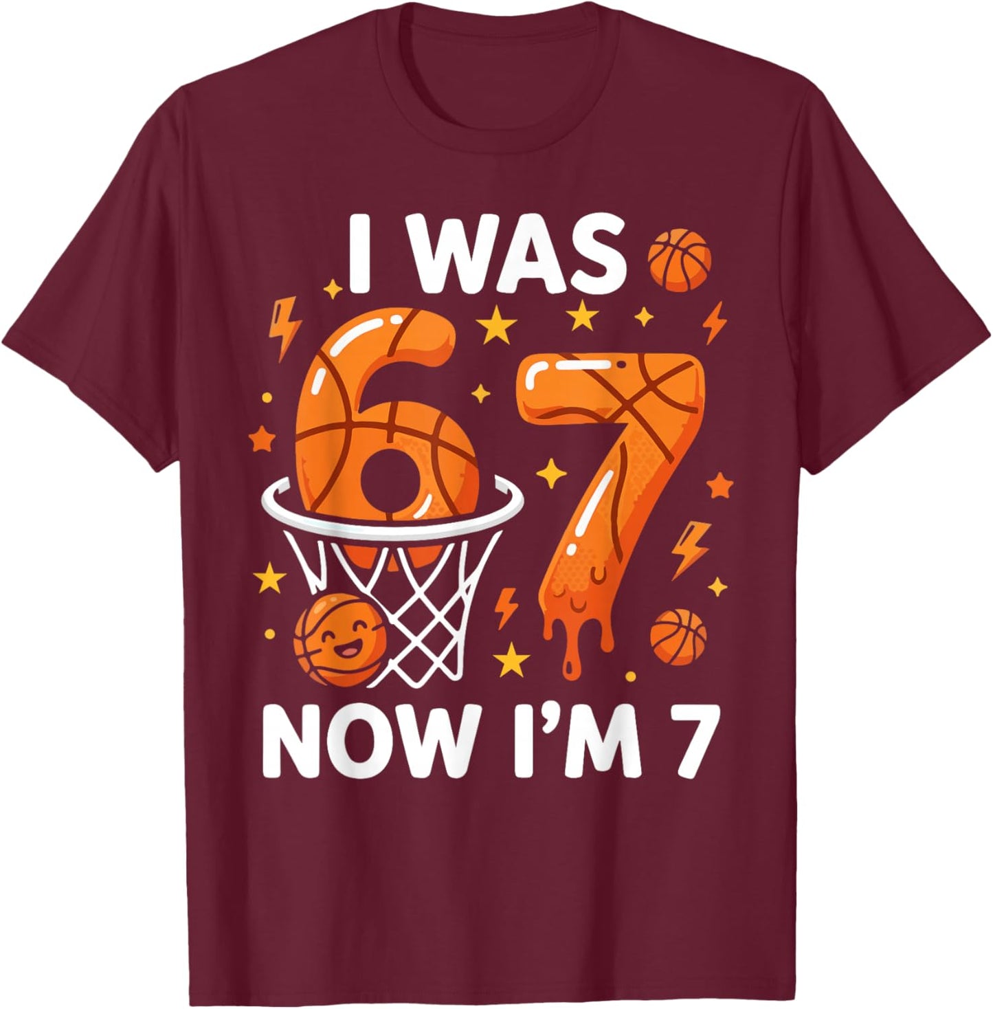 I was 6 Now I'm 7 Funny Basketball 7th Birthday Party Boys T-Shirt - T-Shirt | Maroon
