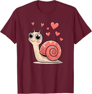 Adorable Love Snail with Hearts Kawaii Valentine Romance T-Shirt - T-Shirt | Maroon