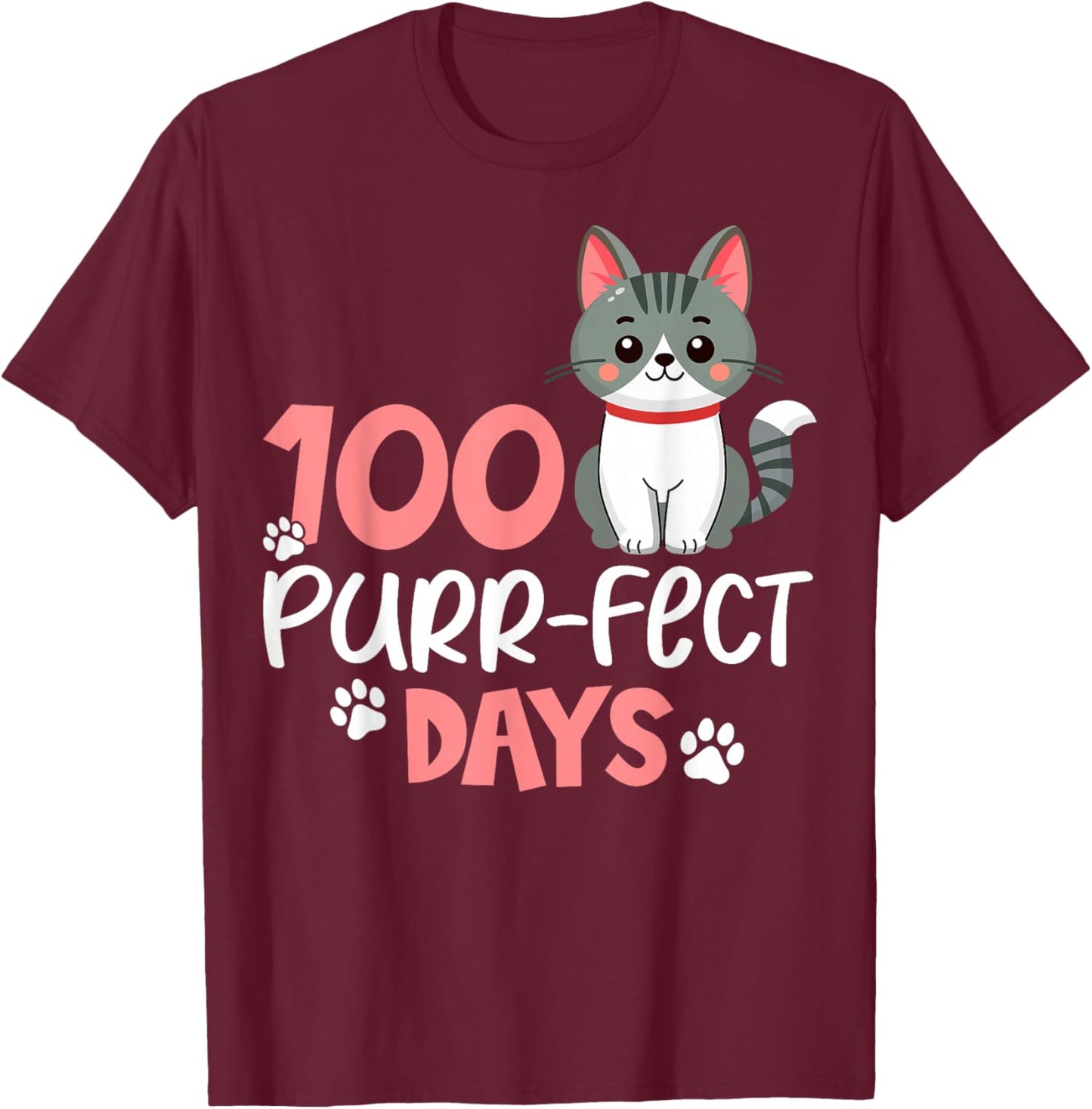 100 Purrfect Days Cat Lover 100th Days of School T-Shirt - T-Shirt | Maroon