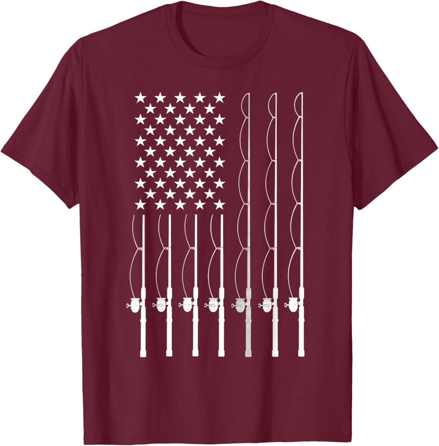 American Flag Fishing Lovers Fishing Dad T-Shirt - T-Shirt | Maroon