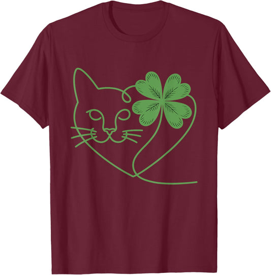 Cat Silhouette Shamrock St Patricks Day Kitten T-Shirt - T-Shirt | Maroon