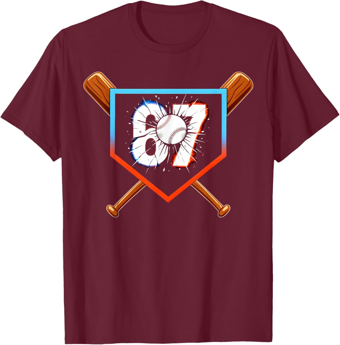 Funny Six Seven 67 Baseball Birthday Boy Gift Men Kids Boys T-Shirt - T-Shirt | Maroon
