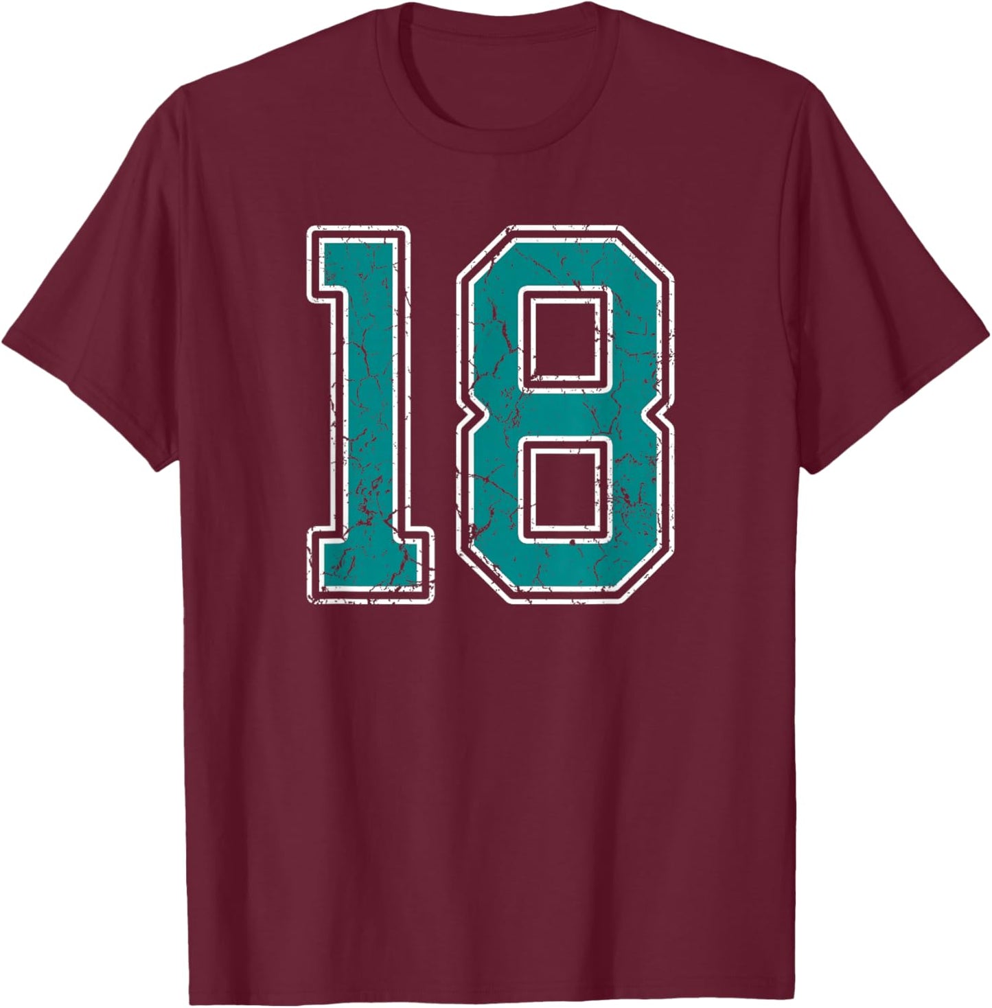 Teal and White Number 18 Jersey Player Uniform #18 Fan T-Shirt - T-Shirt | Maroon