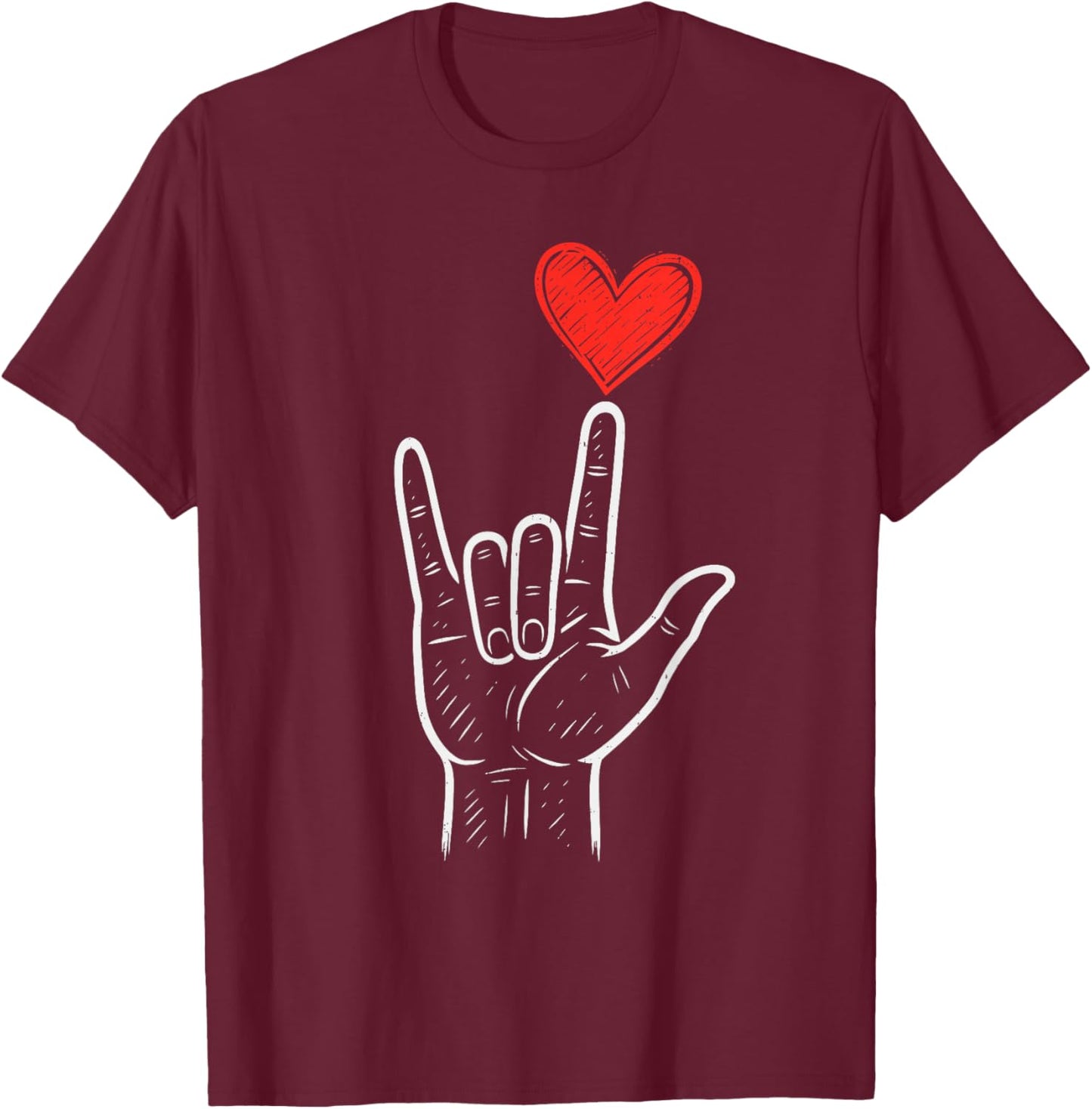 ASL Love Hand Sign Heart Valentines Day Kids T-Shirt - T-Shirt | Maroon
