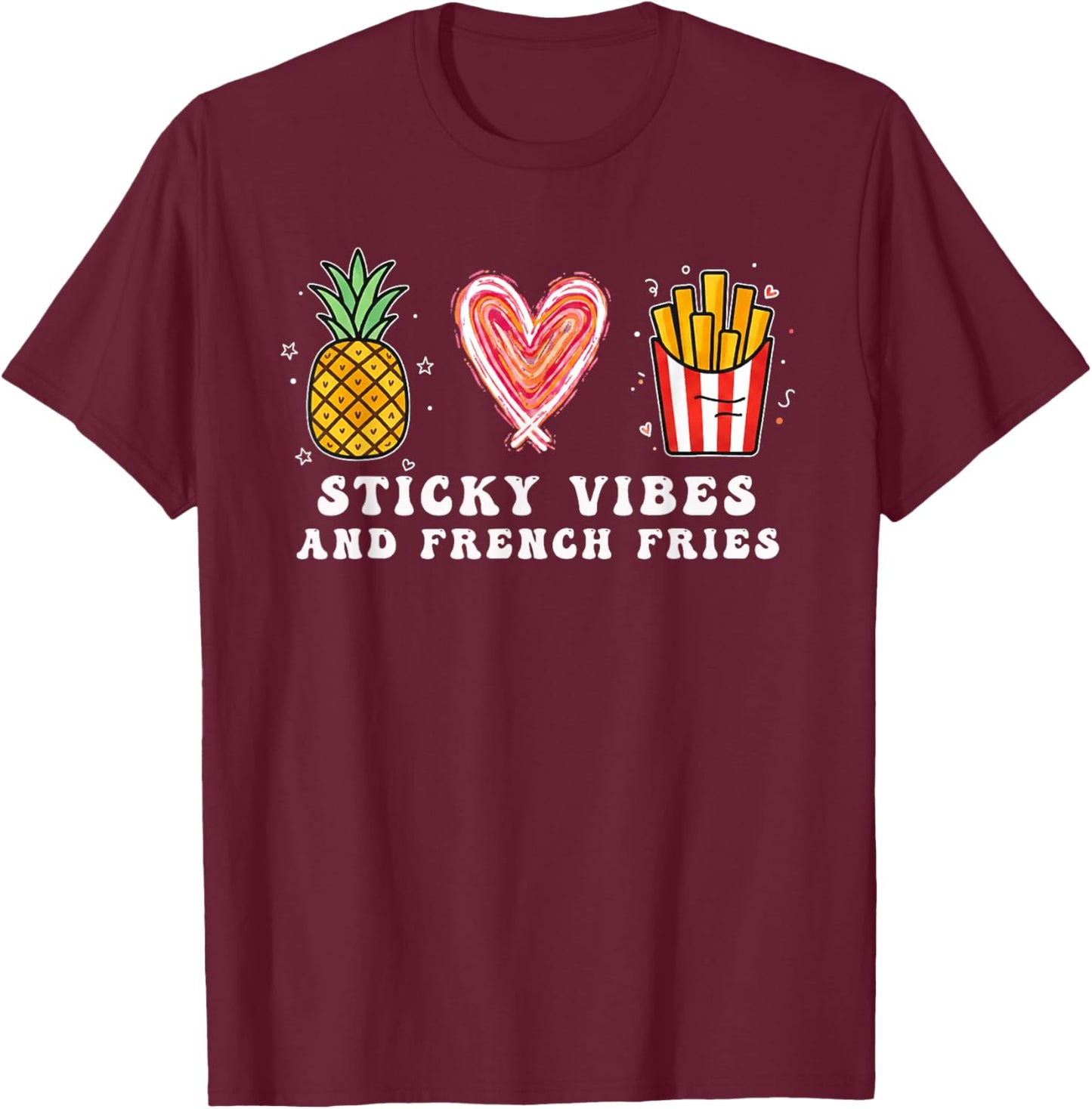 IVF Pregnancy Mom Transfer Day Sticky Vibes & French Fries T-Shirt - T-Shirt | Maroon