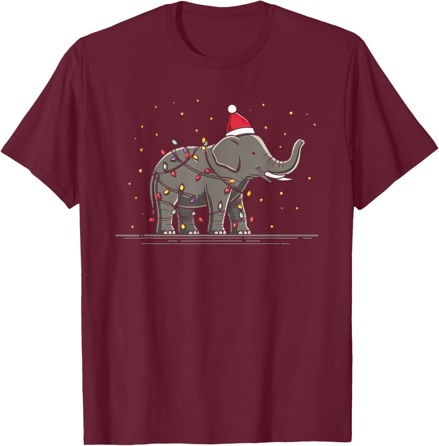 Funny Elephant Christmas Graphics Animal Lights Lover T-Shirt - T-Shirt | Maroon