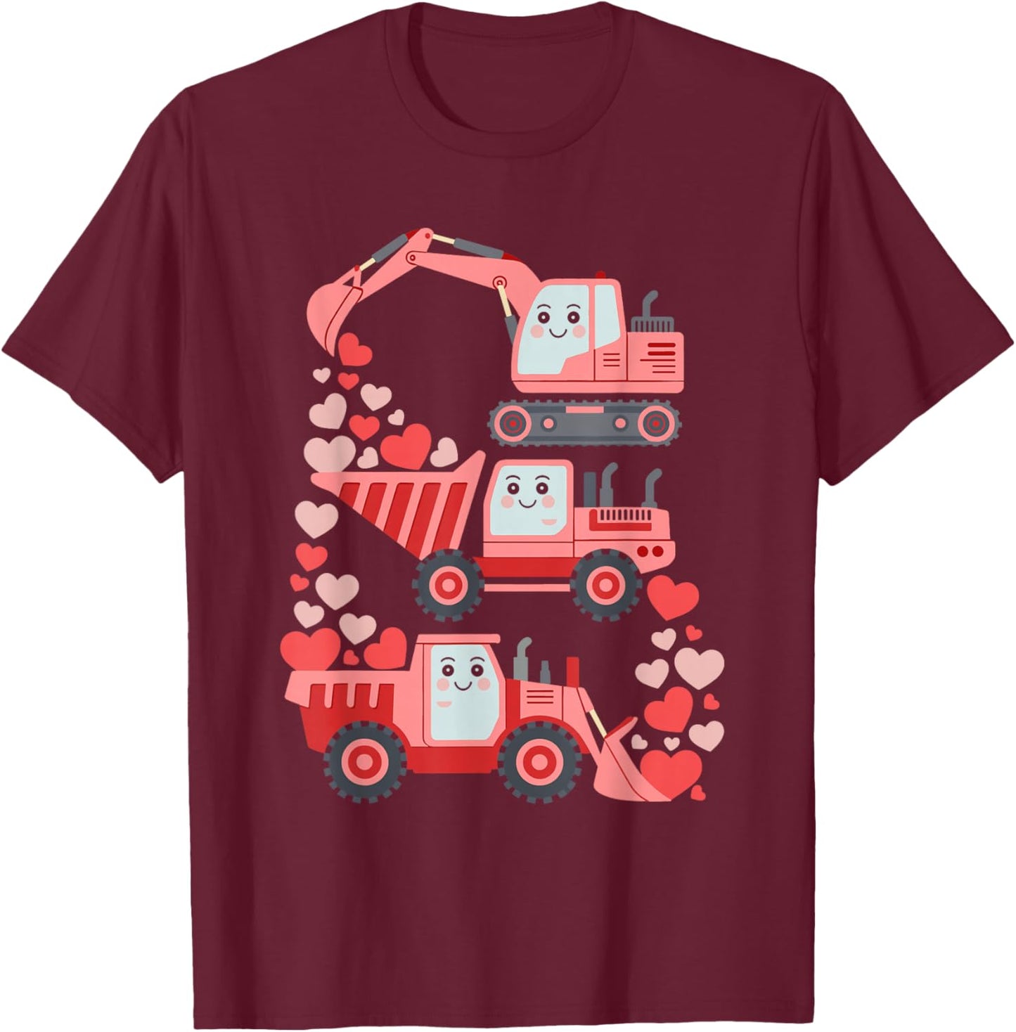 Kids Valentines Excavator Truck Valentine Boys Toddler T-Shirt - T-Shirt | Maroon