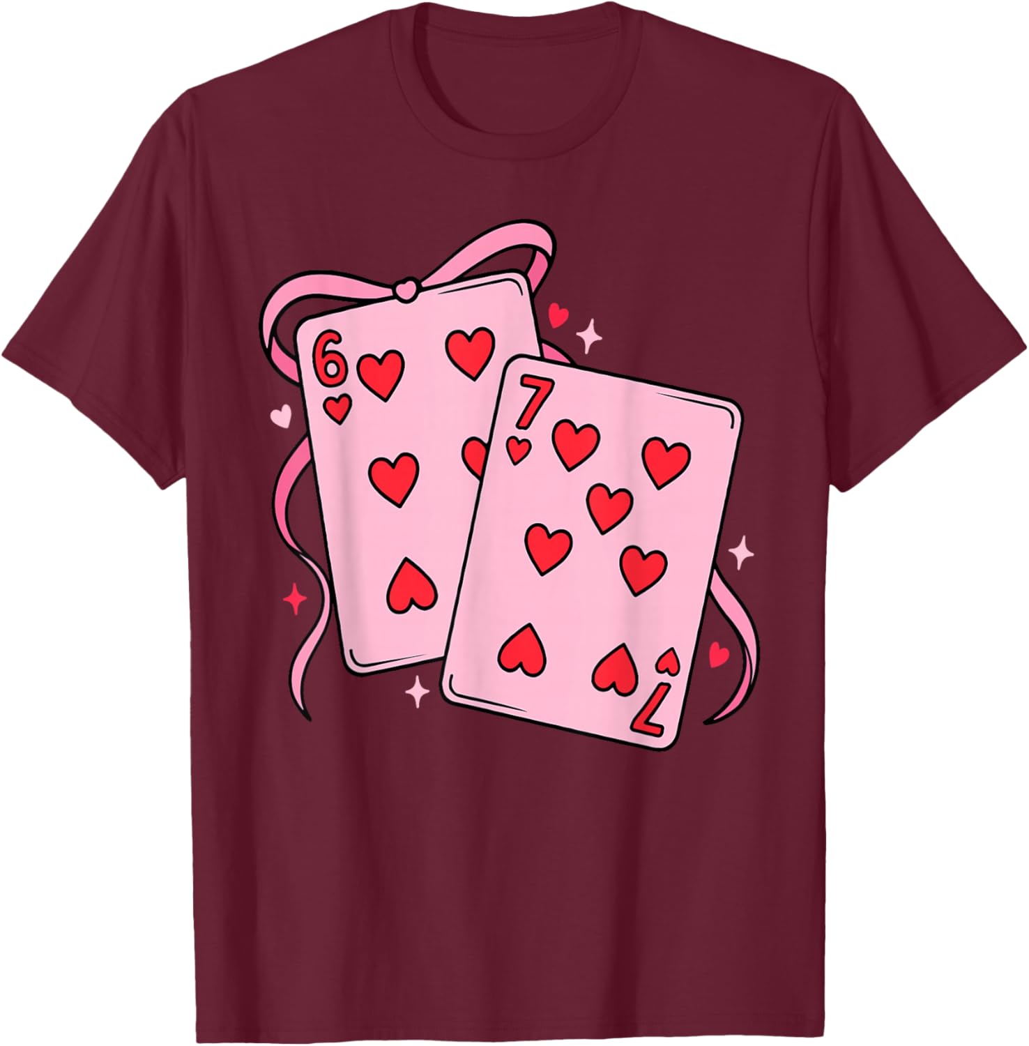 Playing Card Valentine’s Day 67 Preppy Six Seven 67 Meme T-Shirt - T-Shirt | Maroon