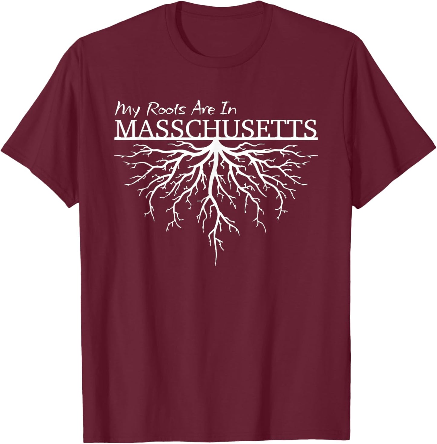 My Roots are in Massachusetts State Pride Tree T-Shirt - T-Shirt | Maroon