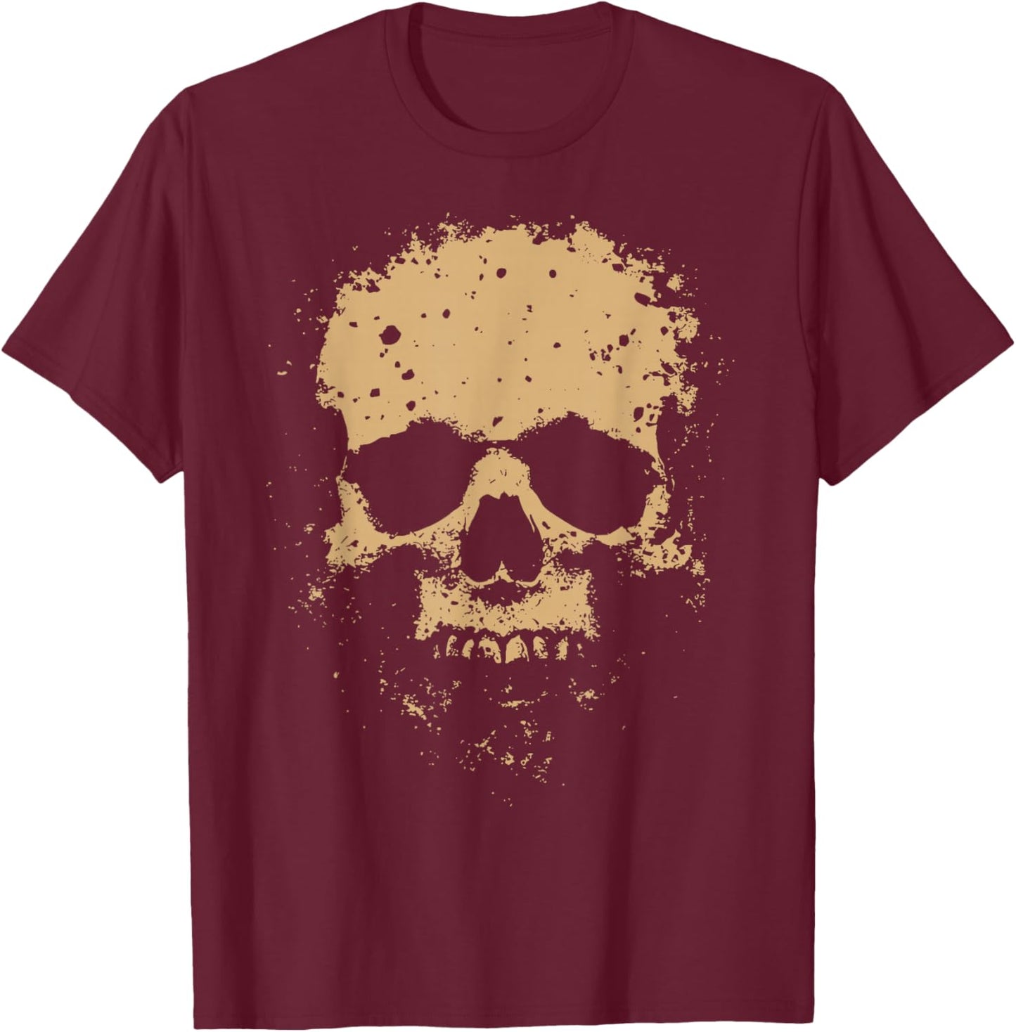 Big Skull Only Graphic Grunge Distressed Vintage Rugged T-Shirt - T-Shirt | Maroon
