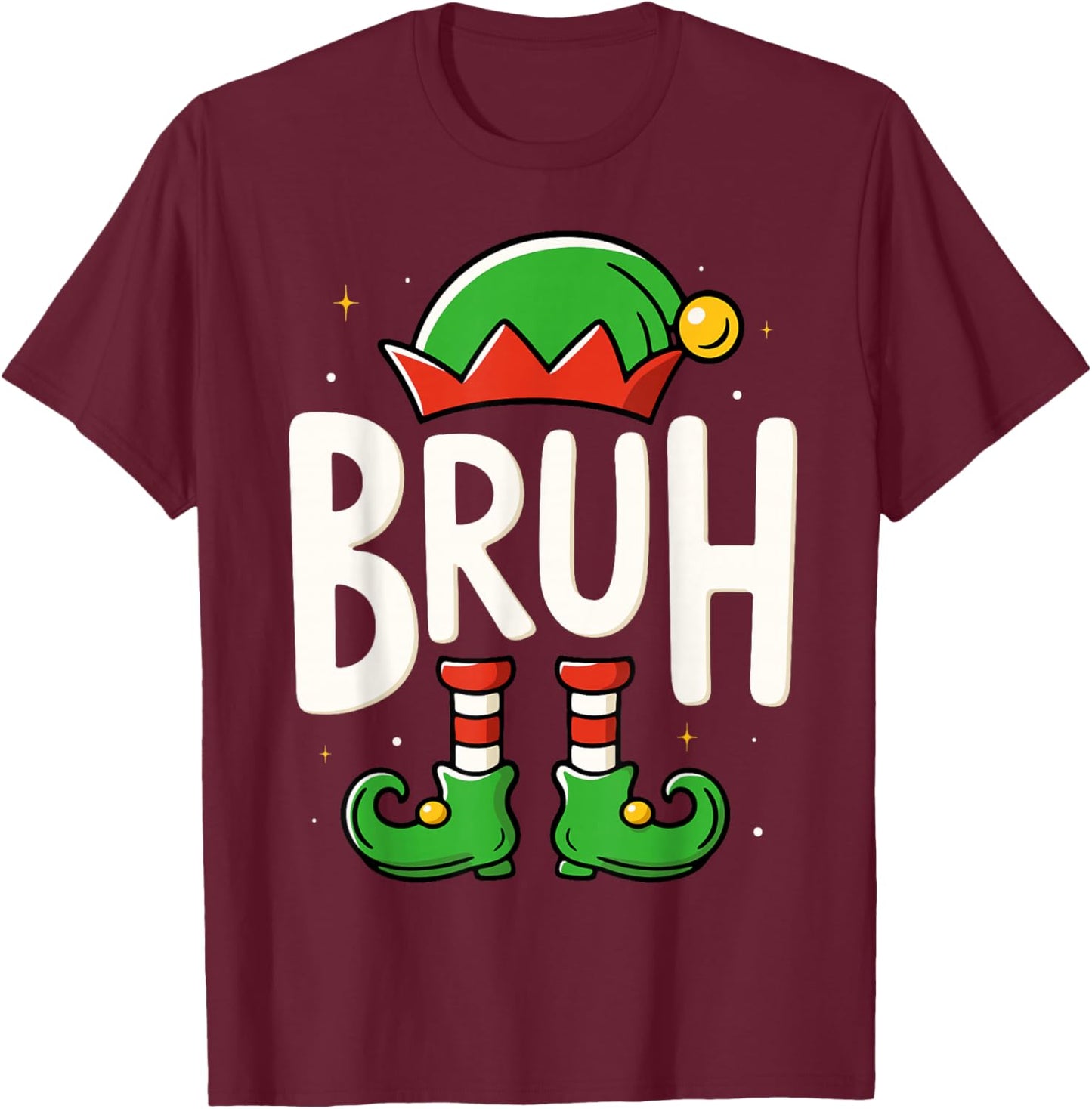 Bruh Christmas Elf Pajamas for Kids Teen Boys Xmas T-Shirt - T-Shirt | Maroon