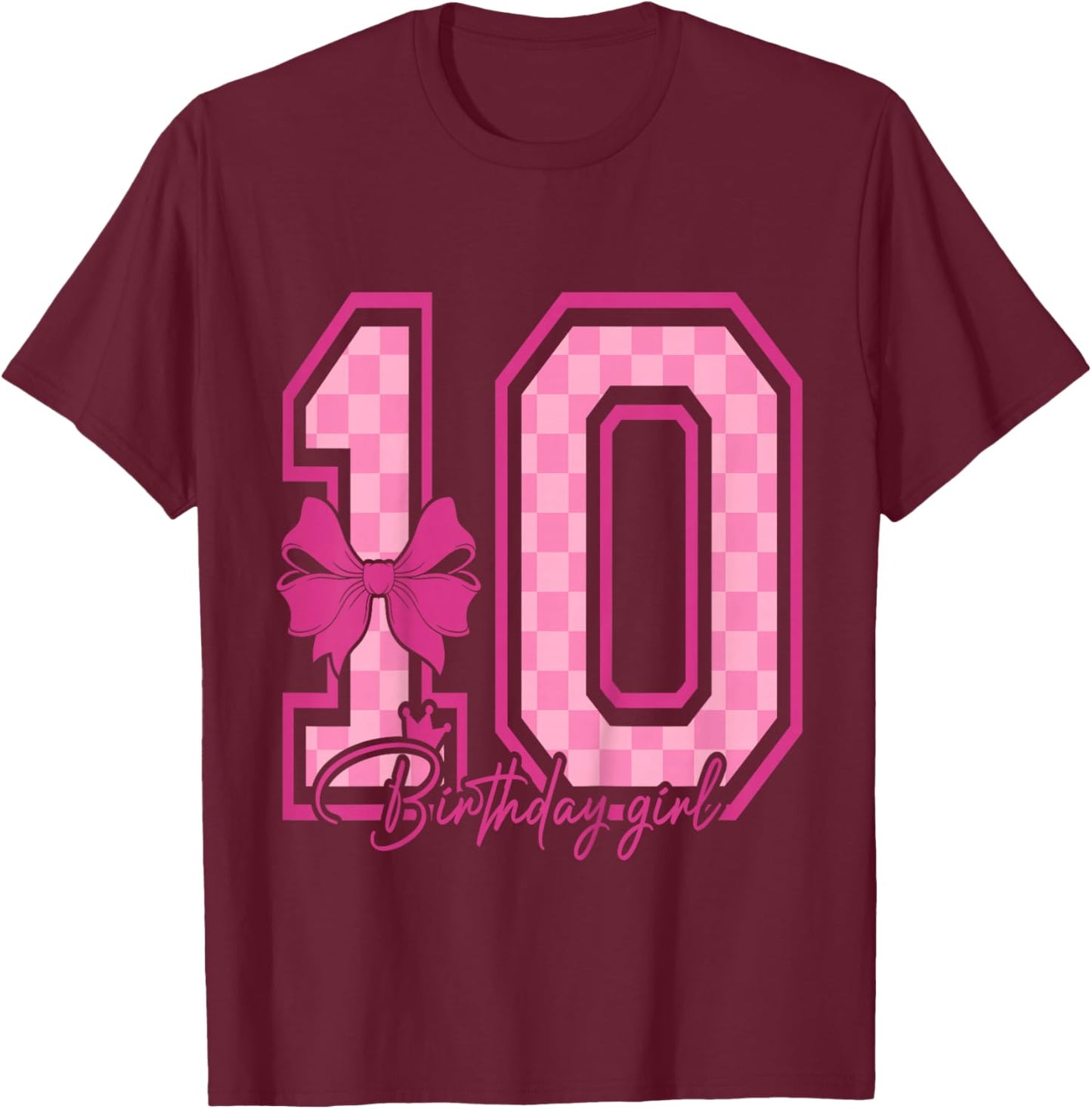 10th Birthday Girl Pink Coquette Bow Ten Bday 10yrs Old Girl T-Shirt - T-Shirt | Maroon