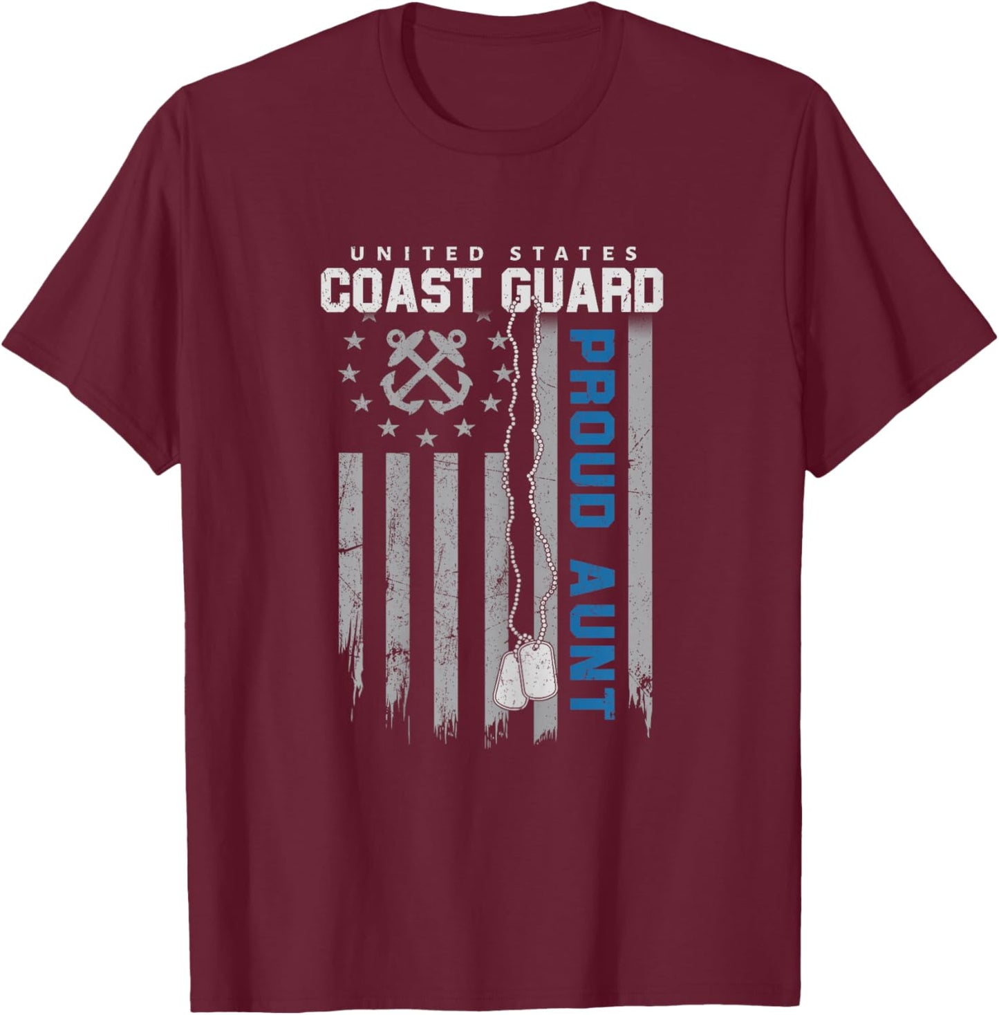 Proud Coast Guard Aunt Flag US Coastie Family Matching T-Shirt - T-Shirt | Maroon