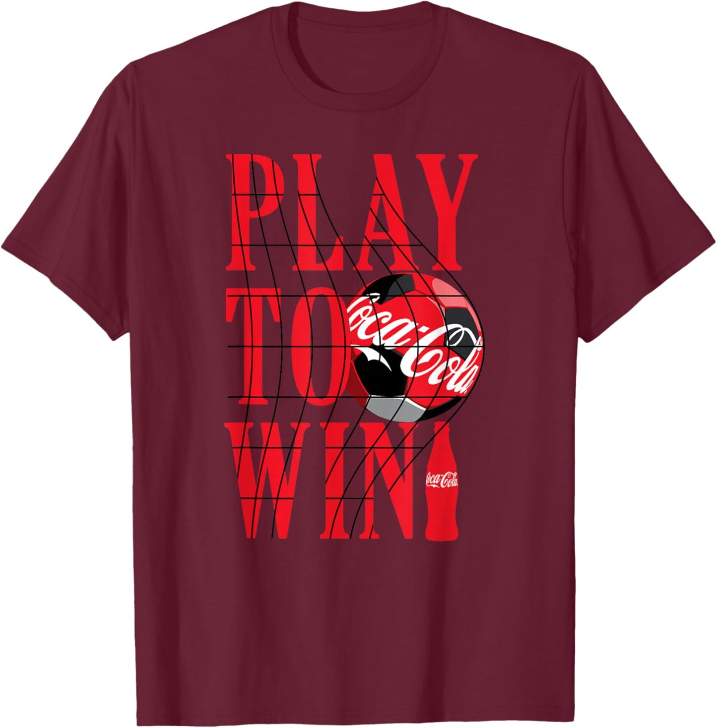 Coca-Cola Play To Win Football Soccer Goal Glass Bottle Icon T-Shirt - T-Shirt | Maroon