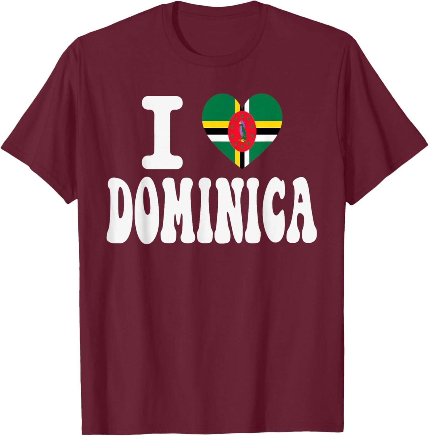I Love Dominica Heart Flag Retro Travel Souvenir T-Shirt - T-Shirt | Maroon