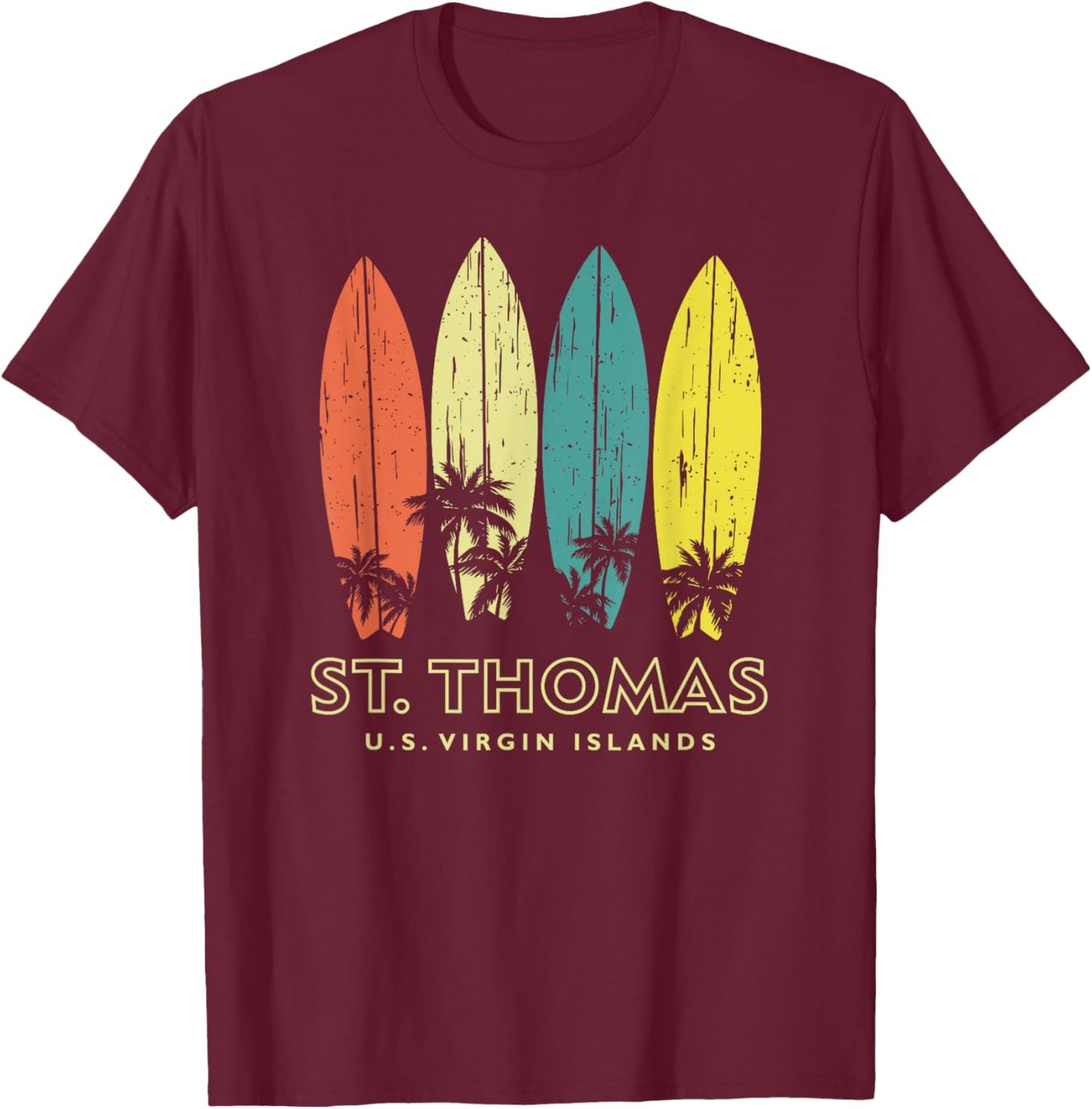 St Thomas Retro Surfboards Vintage Boys Girls Souvenir T-Shirt - T-Shirt | Maroon