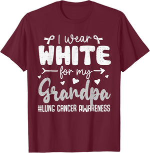 I Wear White for Grandpa Lung Cancer Awareness White Ribbon T-Shirt - T-Shirt | Maroon