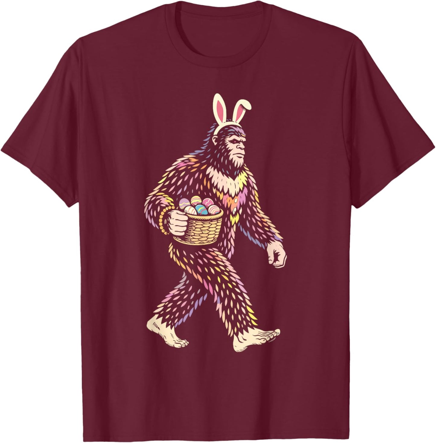 Easter Bigfoot Sasquatch Bunny Eggs T-Shirt - T-Shirt | Maroon