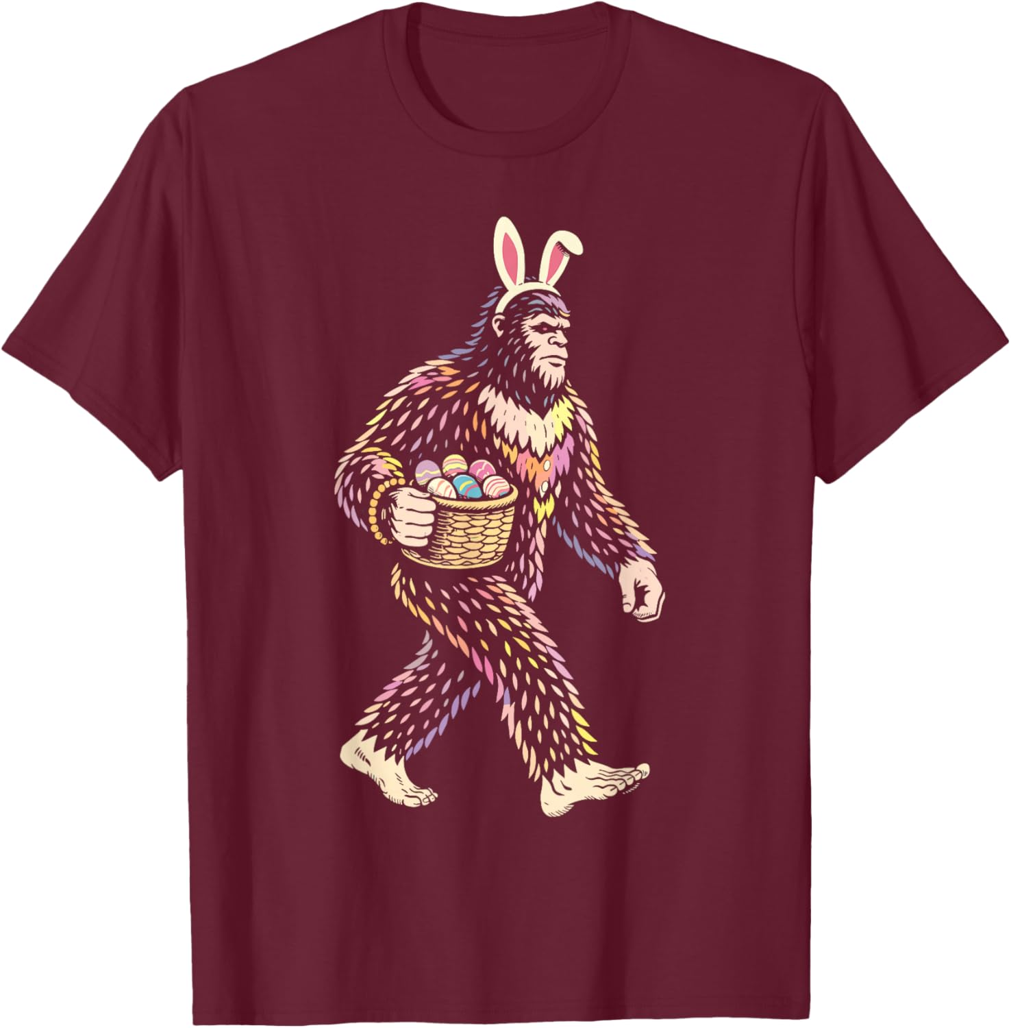 Easter Bigfoot Sasquatch Bunny Eggs T-Shirt - T-Shirt | Maroon