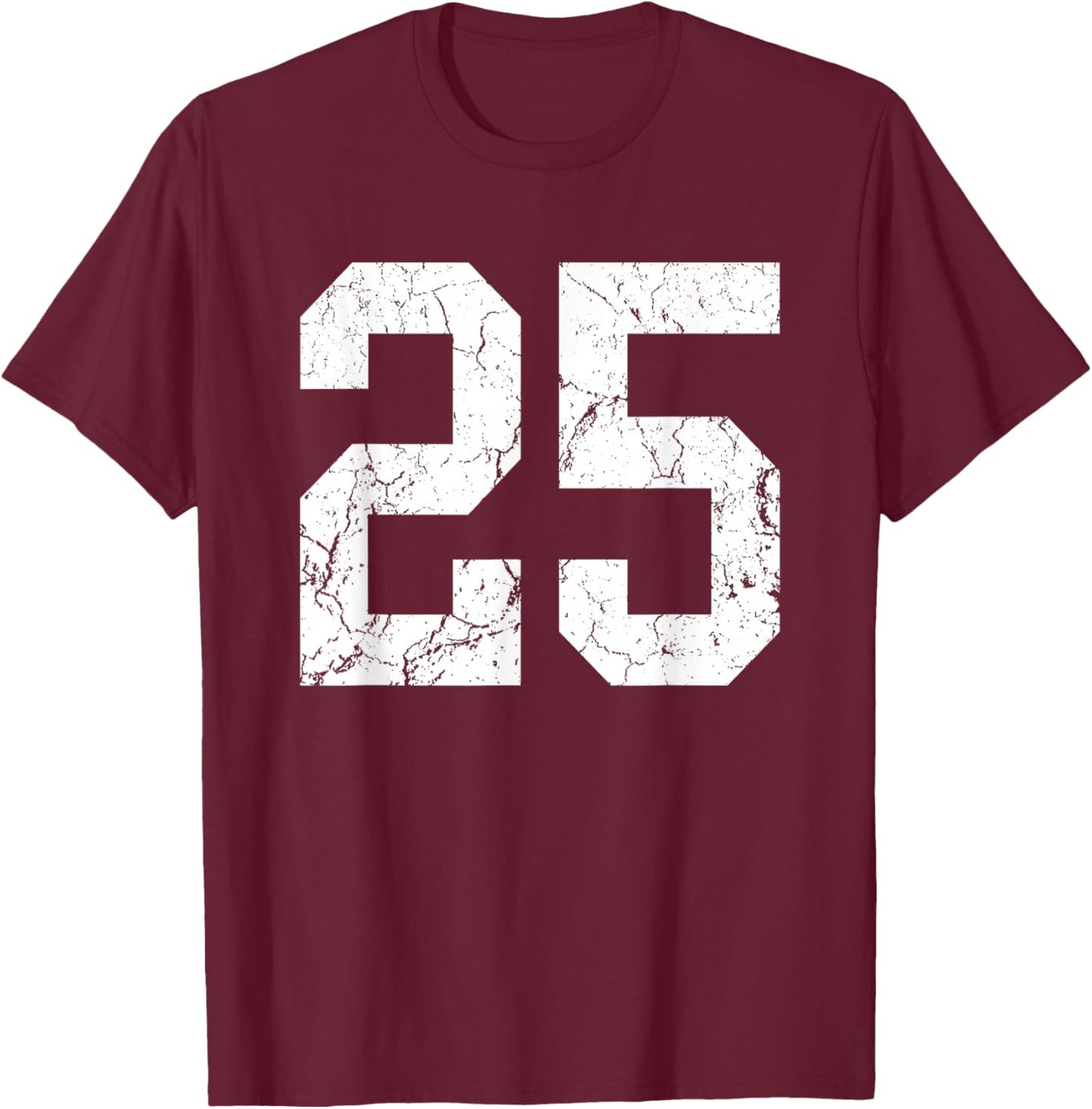 Distressed White Number 25 Jersey Player Uniform #25 T-Shirt - T-Shirt | Maroon