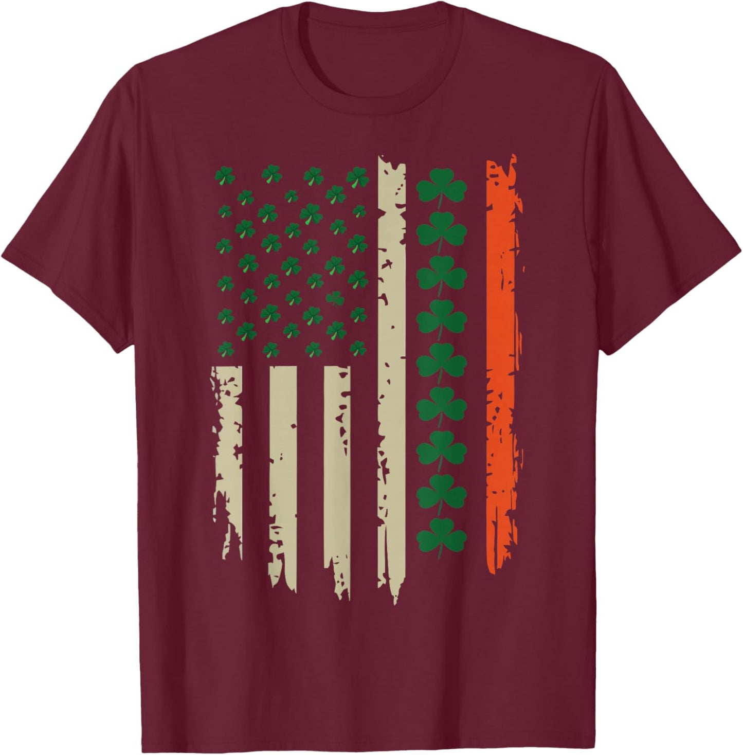 US American Shamrock Flag for St Patricks Day Funny T-Shirt - T-Shirt | Maroon